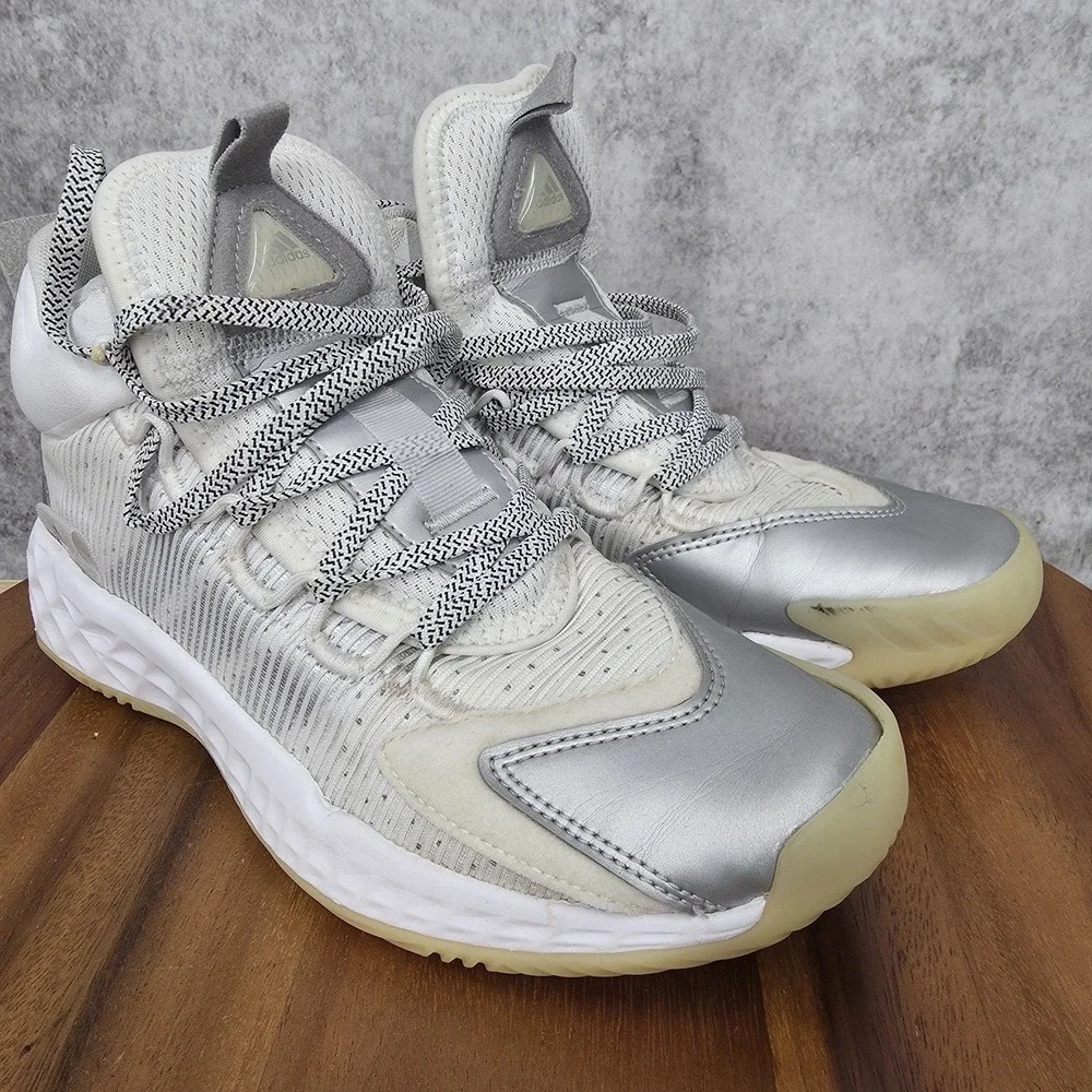 Adidas Pro Boost Mid Basketball Shoes Boys 5.5‎ White Silver Sneakers FW9511